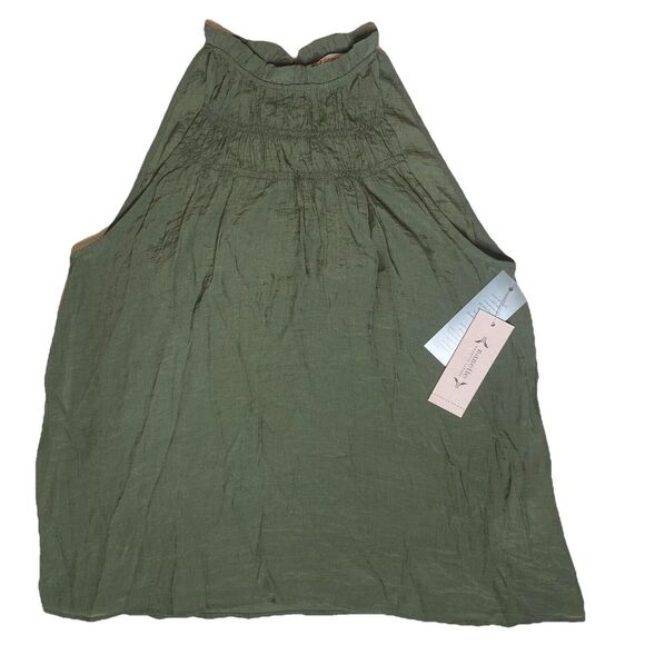 NANETTE LEPORE Blouse Smocked Sleeveless Halter High Neck Top Womens S Green - Picture 3 of 10